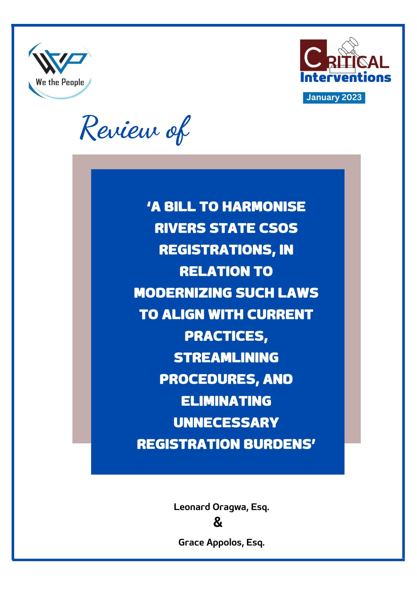 Read more about the article A Review of the Rivers State CSO Registration Bill